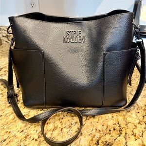Steve Madden Black Pebbled Crossbody Bag with Front Pockets